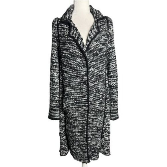 FREE PEOPLE "Last Dance" Duster / Cardigan Coat Black White Textured Knit SZ S - Picture 2 of 8